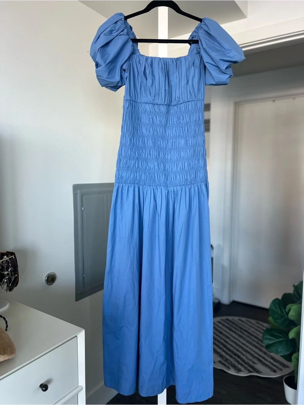 Abercrombie & Fitch Smocked Drop Waist Maxi Dress Blue Size MT